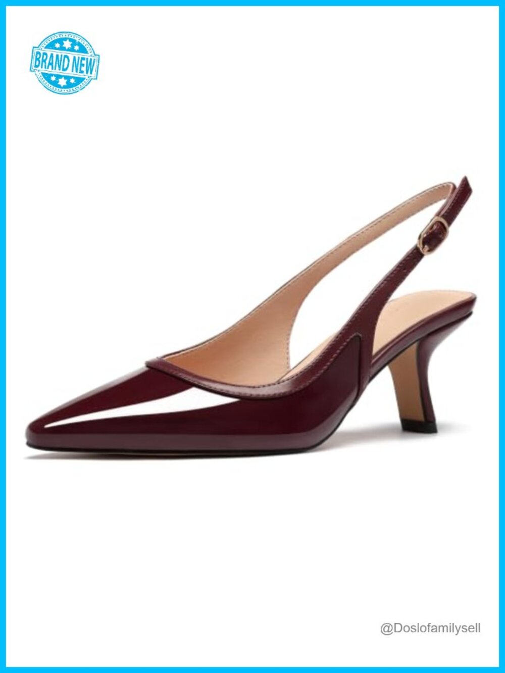 Women's Slingback Kitten Heels Low Chunky Heel Pumps Square Toe Wedding